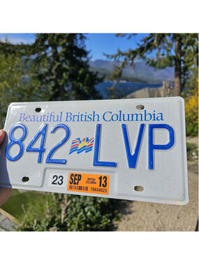 British Columbia BC Vanity License Plate 842 LVP Beautiful. September 2013 Tag